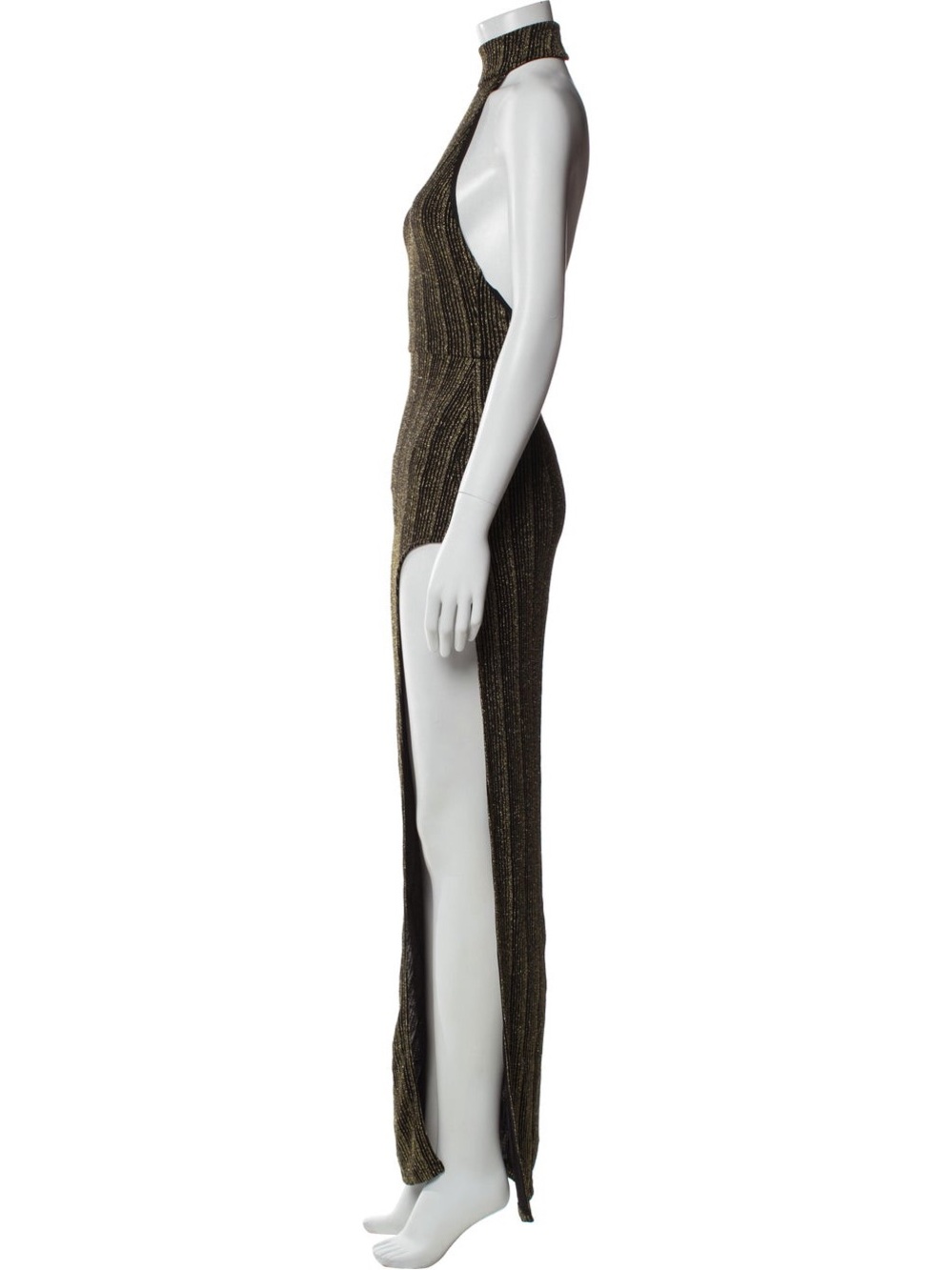 Michael Costello Metallic Gold Halter Maxi Dress with Side Slit - Picture 6 of 6